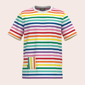 nachhaltiges Ringelshirt in Regenbogenfarben, Ansicht von vorne